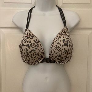 Victoria Secret Very Sexy Push Up 38 D Bra Leopard Print Charcoal Grey Like New.